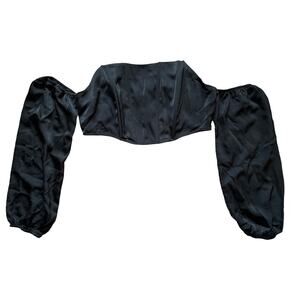 Shein Black Cold Shoulders Long Sleeve Crop Top, L
